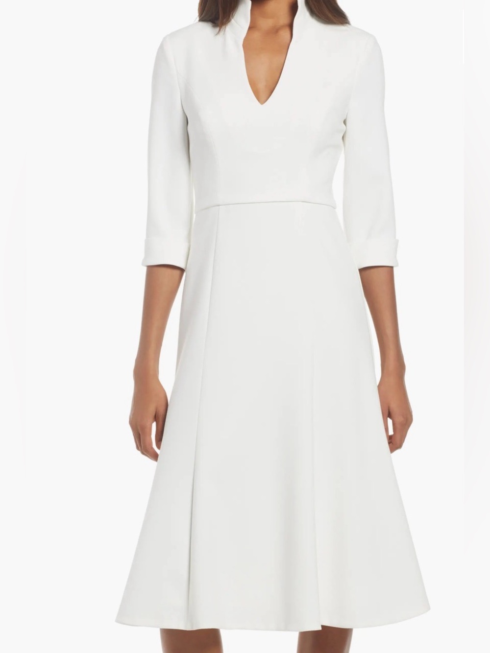 Black Halo Kensington White V-Neck Midi Dress 3/4 length sleeves size 4